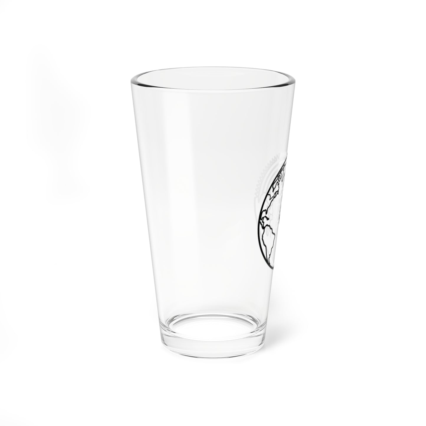 Logistics Division 16oz Mixing Glass with Global Gear Globe Illustration