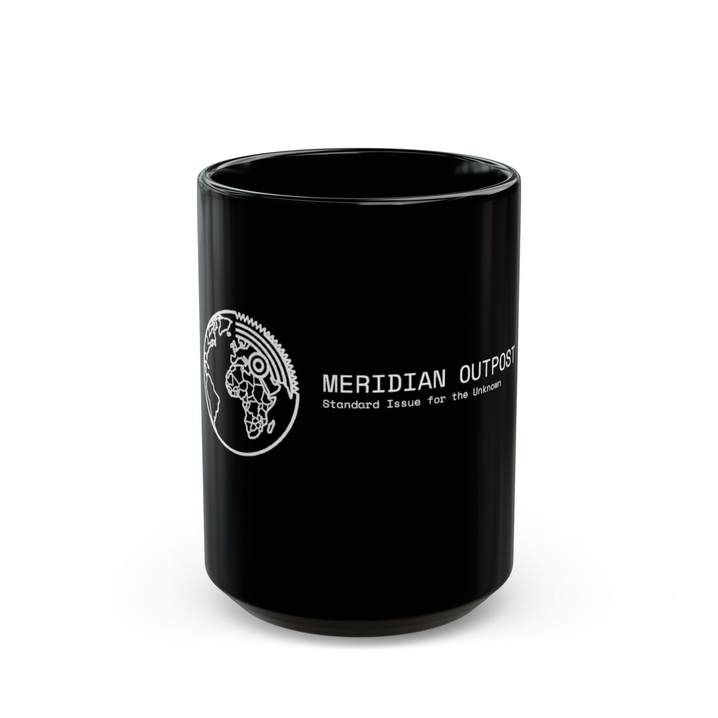Logistics Division Meridian Outpost Black Mug – Sci‑Fi Explorer Logo Coffee Cup (11oz/15oz)