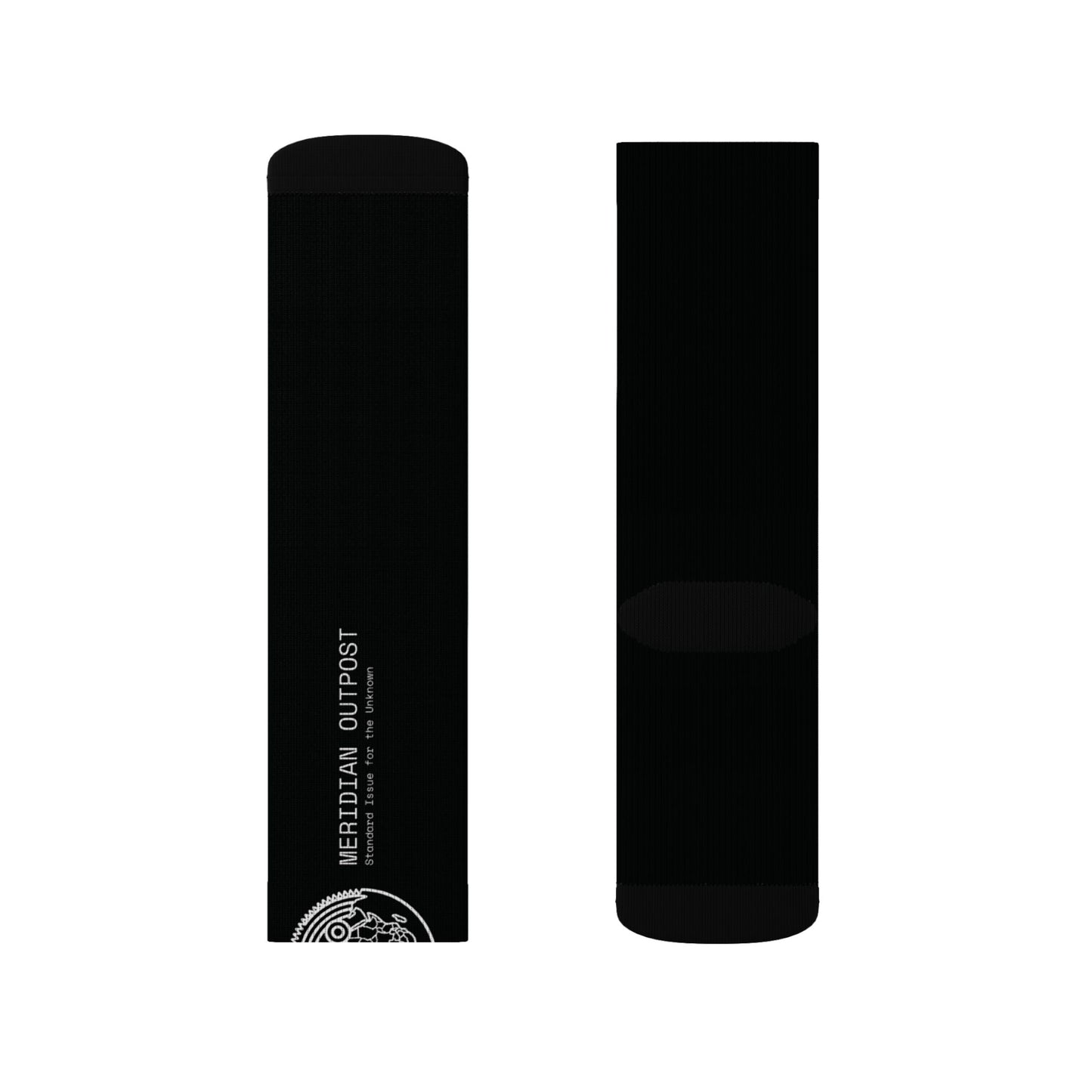 Scout Division Black Sublimation Crew Socks with Globe Logo — Minimal Earth Graphic