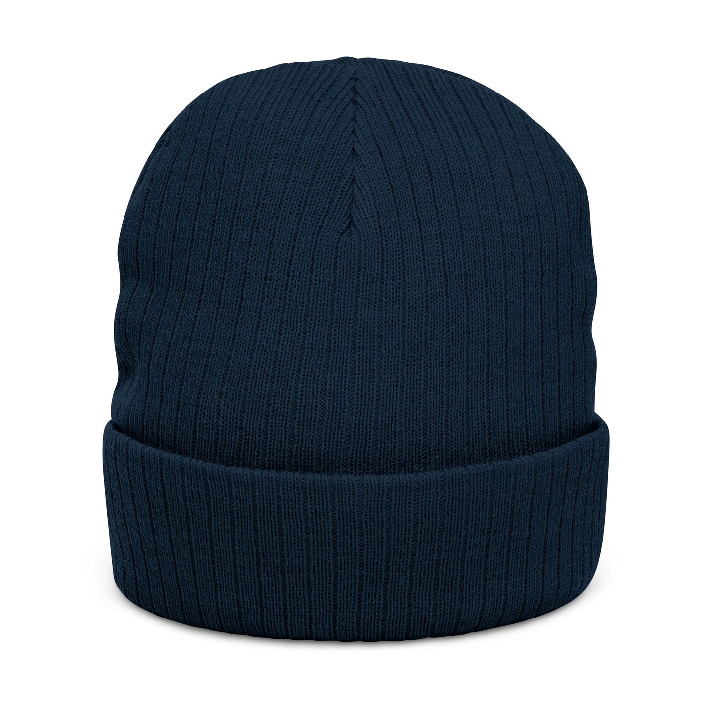 Scout Division Embroidered Ribbed Knit Beanie — Minimal Globe Patch & Text