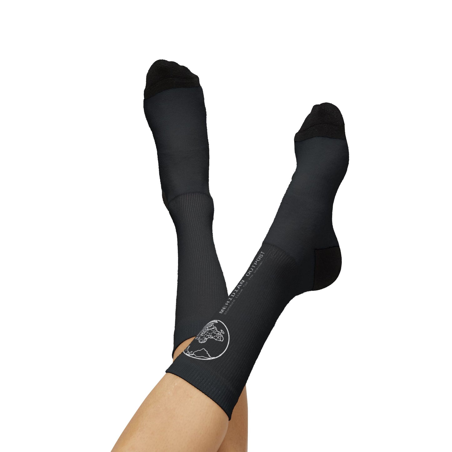 Scout Division Black Sublimation Crew Socks with Globe Logo — Minimal Earth Graphic