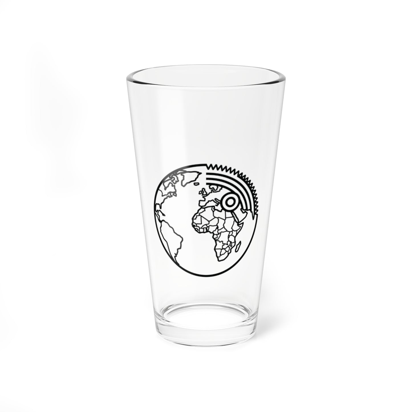 Logistics Division 16oz Mixing Glass with Global Gear Globe Illustration