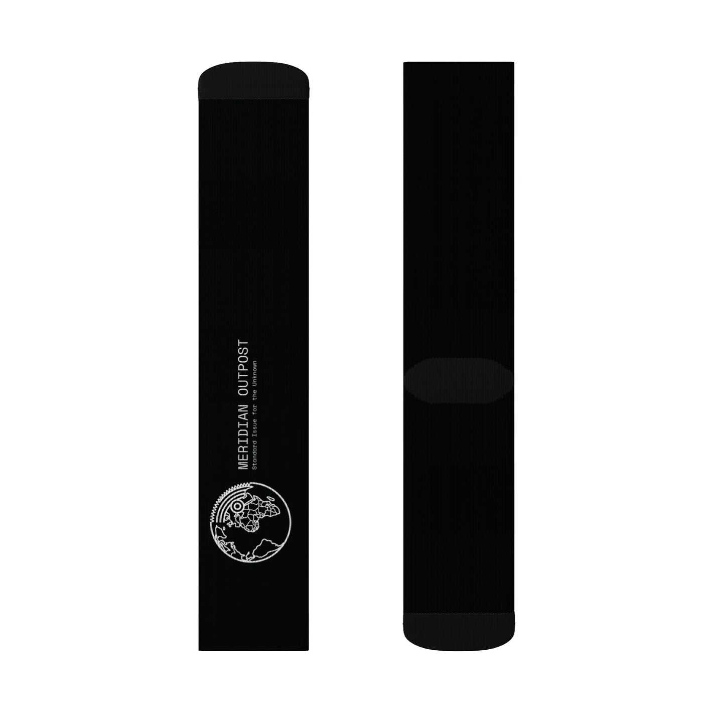 Scout Division Black Sublimation Crew Socks with Globe Logo — Minimal Earth Graphic
