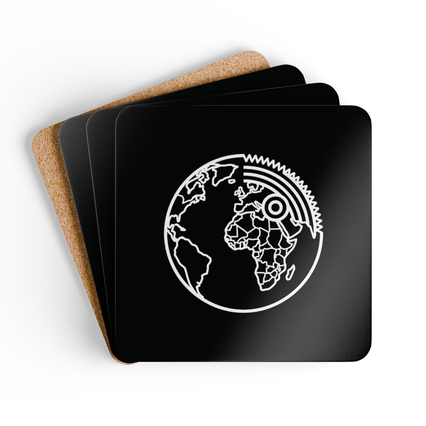 Logistics Division World Map Gear Coasters — Set of 4 Cork-Back Drink Coasters