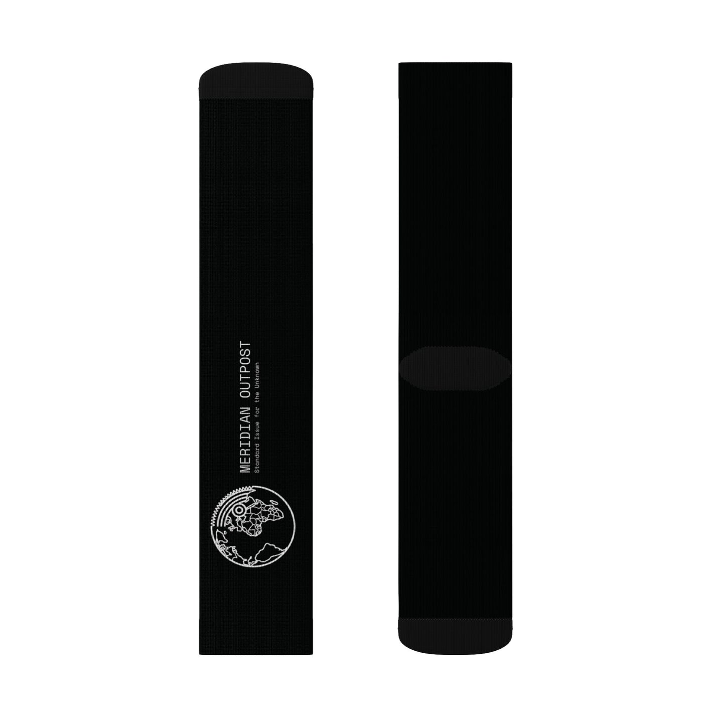 Scout Division Black Sublimation Crew Socks with Globe Logo — Minimal Earth Graphic