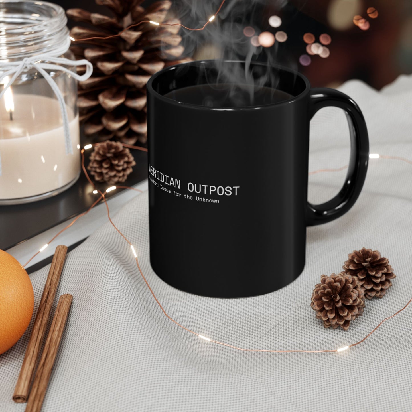 Logistics Division Meridian Outpost Black Mug – Sci‑Fi Explorer Logo Coffee Cup (11oz/15oz)
