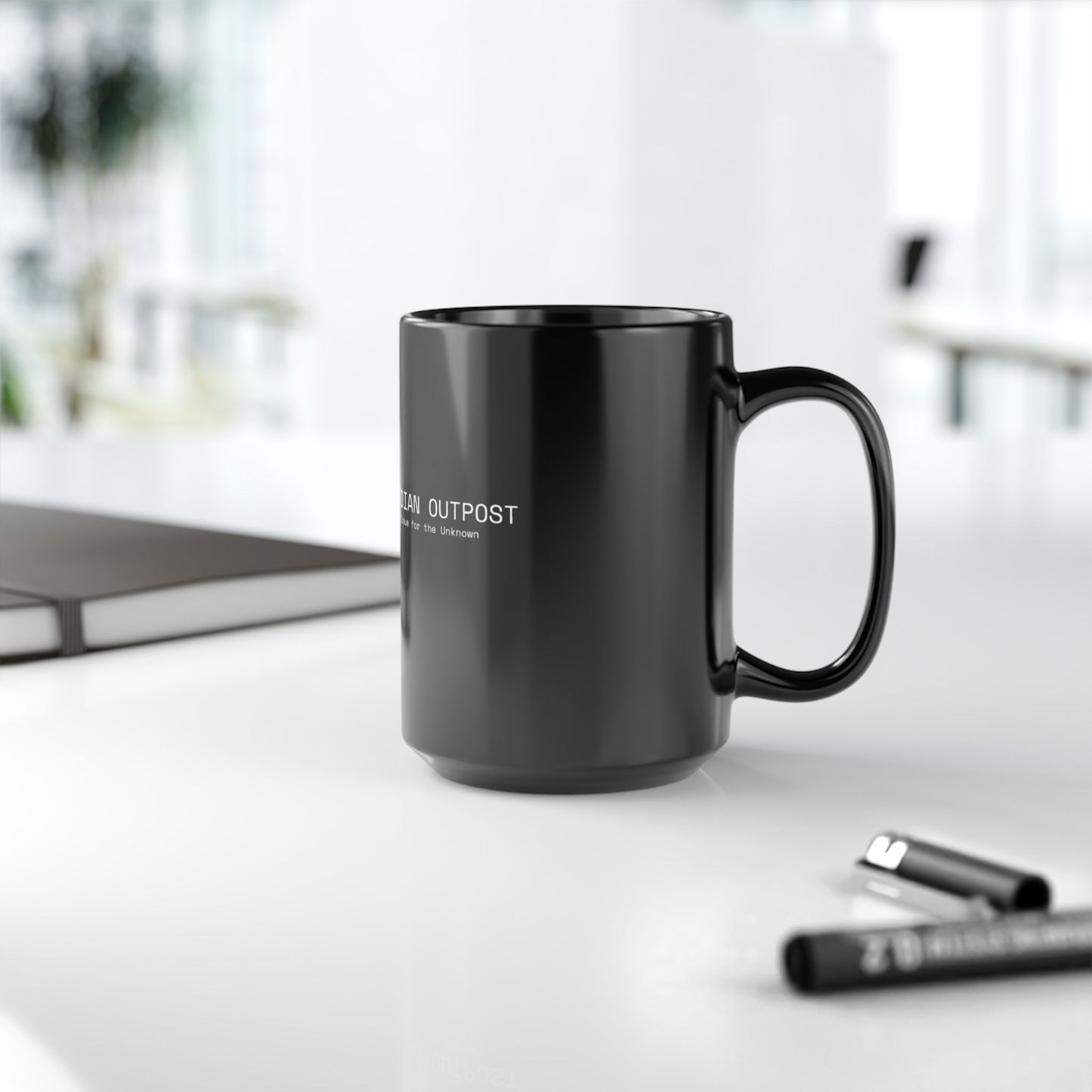Logistics Division Meridian Outpost Black Mug – Sci‑Fi Explorer Logo Coffee Cup (11oz/15oz)