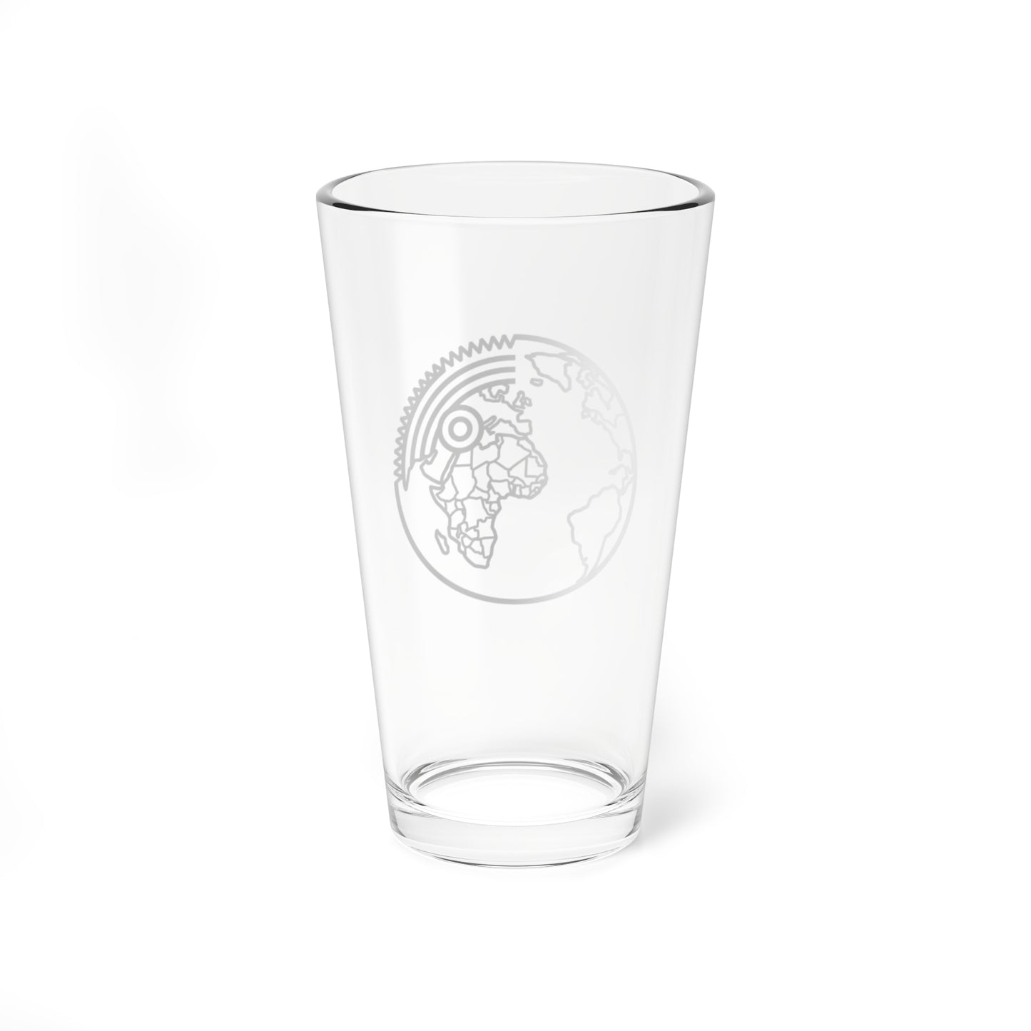 Logistics Division 16oz Mixing Glass with Global Gear Globe Illustration