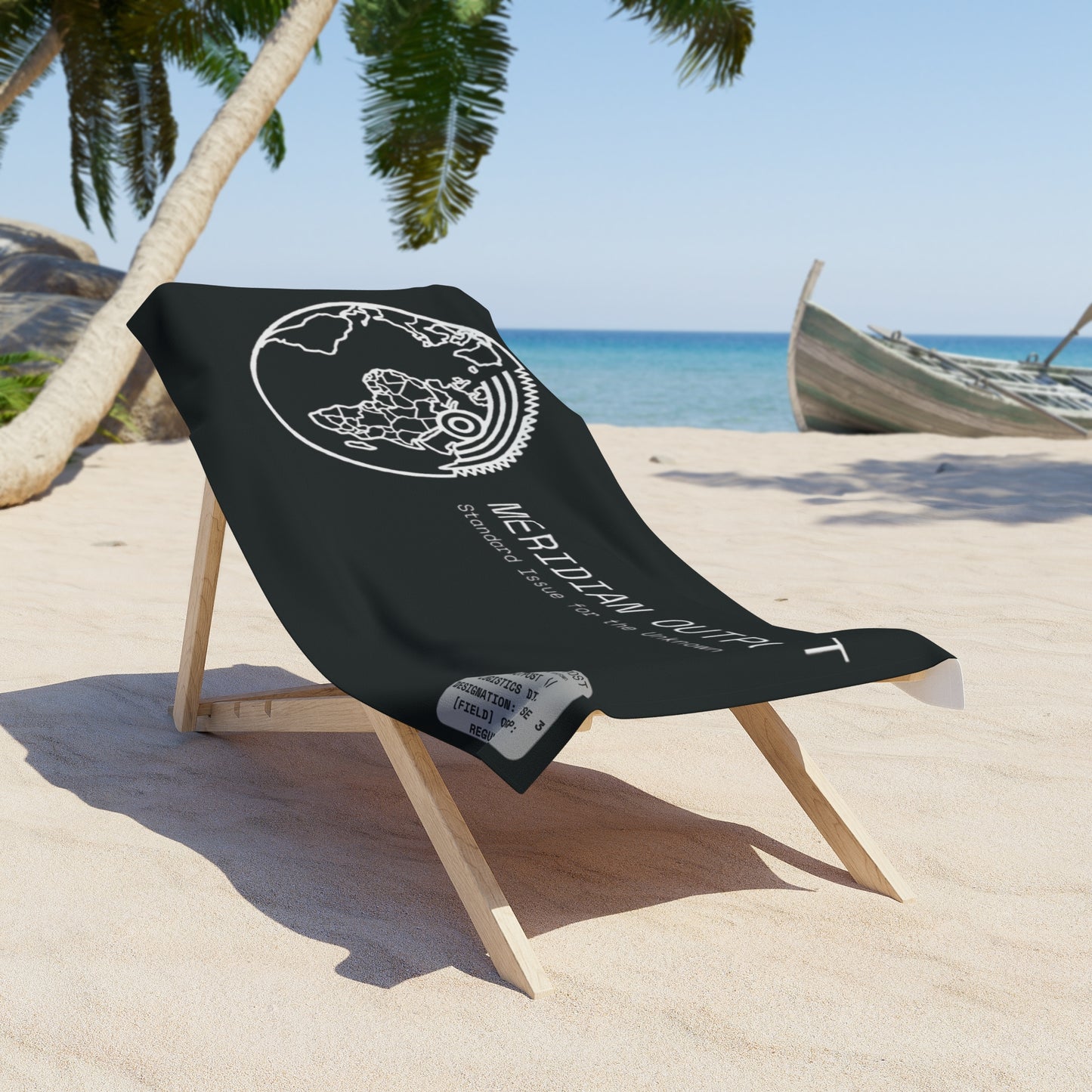 Logistics Division Meridian Outpost Black Beach Towel — 'Standard Issue for the Unknown' Travel/Adventure Towel