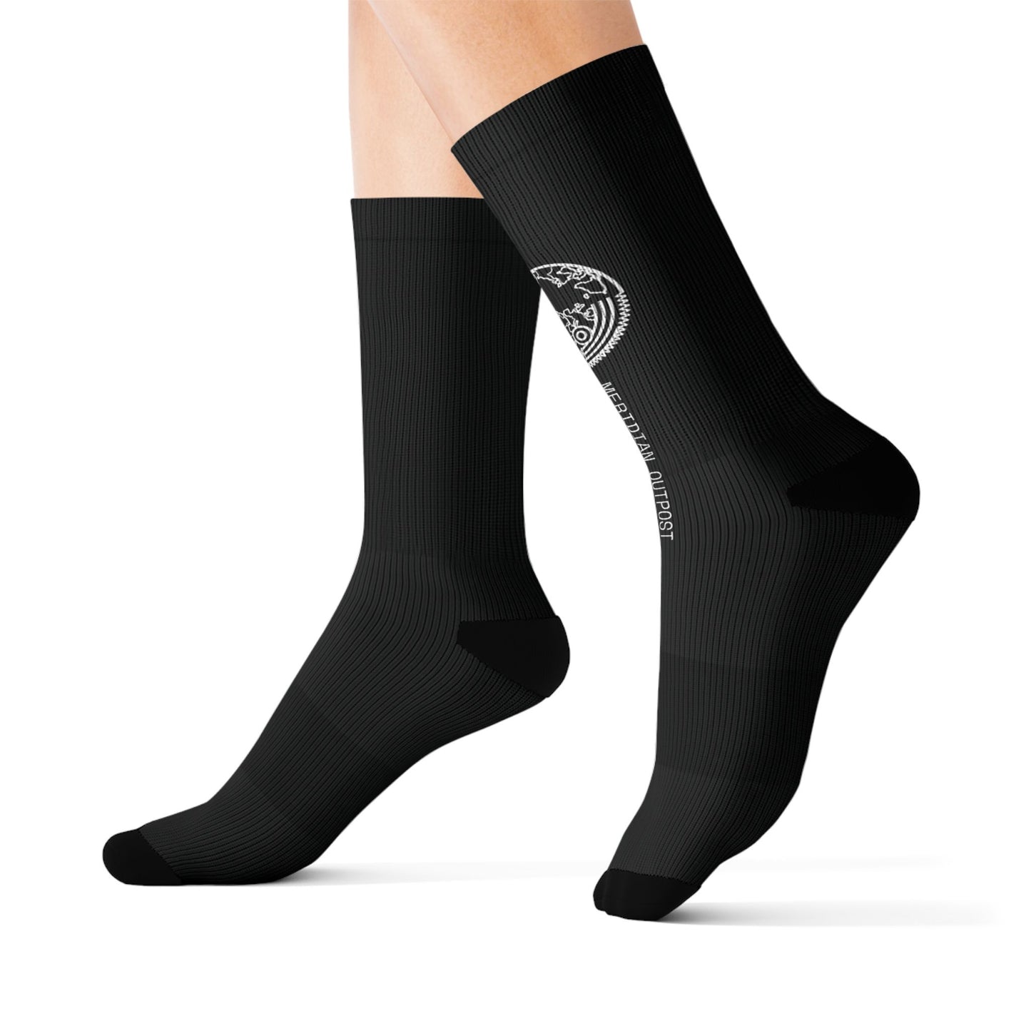 Scout Division Black Sublimation Crew Socks with Globe Logo — Minimal Earth Graphic